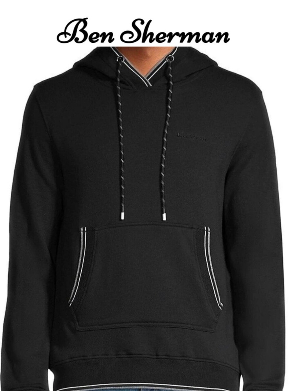 Ben Sherman Black Hoodie with White Contrast Trim